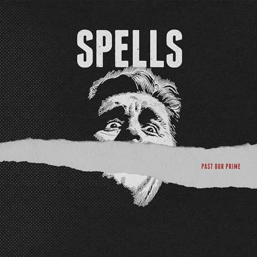 Spells" album cover: black and white portrait with a ripped effect.