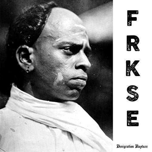 Black and white portrait of a man with bold, vertical text "FRKSE".