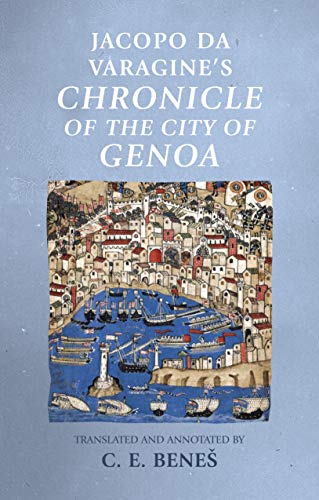 Book cover: “Chronicle of the City of Genoa” with medieval harbor scene.