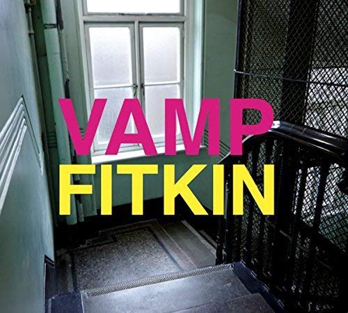 CD cover for Fitkin’s “Vamp” with bold pink and yellow text on stairs.