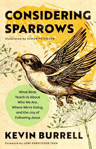 Book cover: “Considering Sparrows” with bird illustration and author Kevin Burrell.