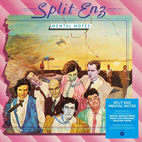 Split Enz "Mental Notes" album cover with band portrait and landscape.