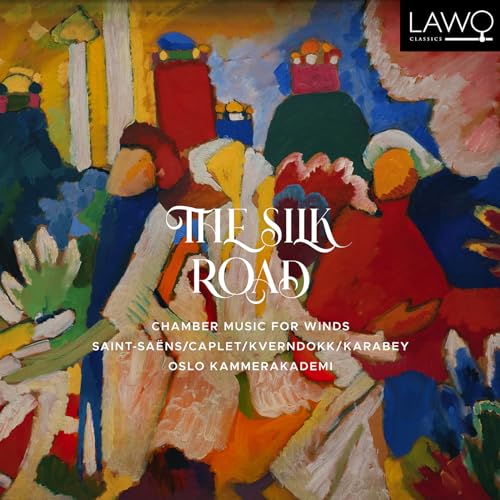 CD cover for "The Silk Road" featuring abstract figures in vibrant colors.