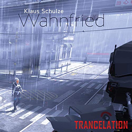 CD cover for Klaus Schulze’s “Wahnfried - Trancelation” with futuristic city scene.