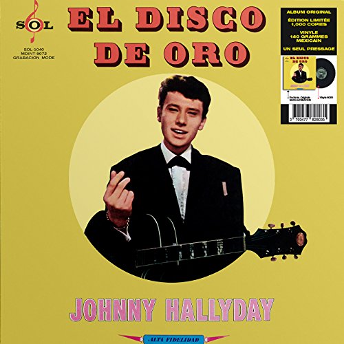 Vinyl record cover featuring Johnny Hallyday in a suit with a guitar.