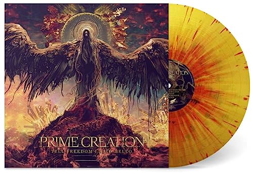 Yellow vinyl record with dark, fantastical album art of a winged figure.