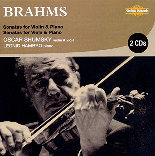 CD cover featuring a violinist playing, titled “Brahms: Sonatas for Violin & Piano.”