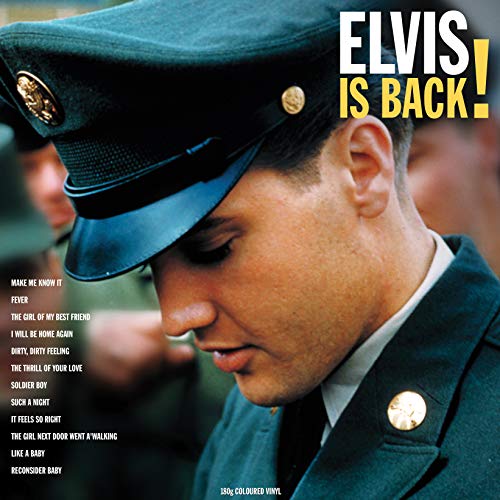 Elvis Presley album cover, “Elvis Is Back!”, featuring a portrait.