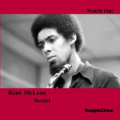 Black and white portrait of René McLean with a saxophone, album cover.