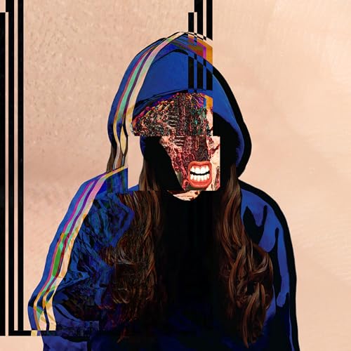 Hooded figure with distorted, fragmented face and vibrant glitch effects.