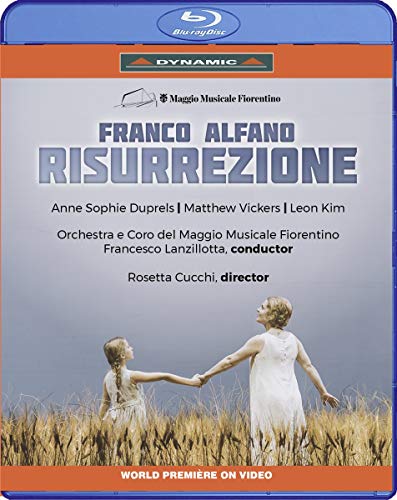 Blu-ray cover for "Alfano:risurrezione" featuring two figures in a field.