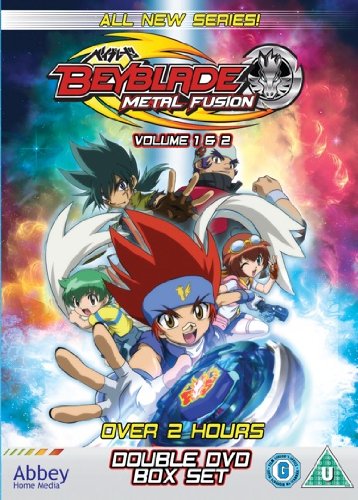 Beyblade: Metal Fusion DVD cover featuring anime characters and spinning tops.