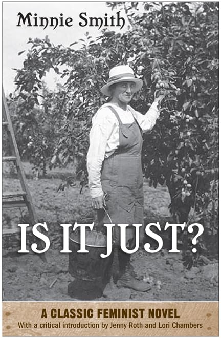 Book cover: woman in overalls stands amongst fruit trees.