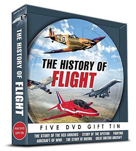 Gift tin featuring various aircraft, including a Spitfire, with "History of Flight" text.