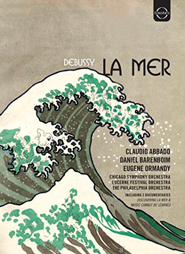DVD cover for Debussy’s “La Mer” featuring a stylized wave illustration.