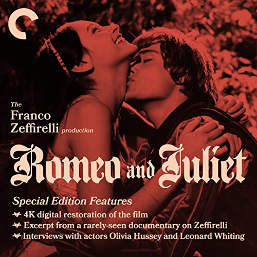 “Romeo and Juliet” Blu-ray cover featuring Olivia Hussey and Leonard Whiting embracing.
