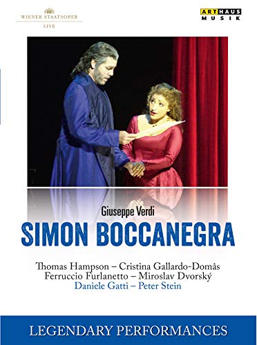 DVD cover for Verdi’s “Simon Boccanegra” opera, two singers onstage.