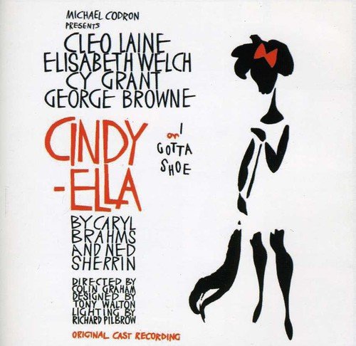 CD cover for “Cindy-Ella” musical, featuring red text and a silhouetted figure.