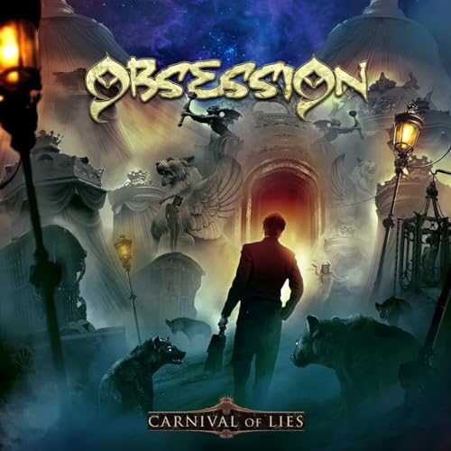 Album cover for "Obsession - Carnival Of Lies" featuring a man and dogs.