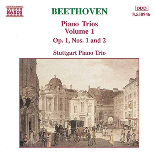 CD cover for Beethoven’s Piano Trios, featuring a vintage city scene.