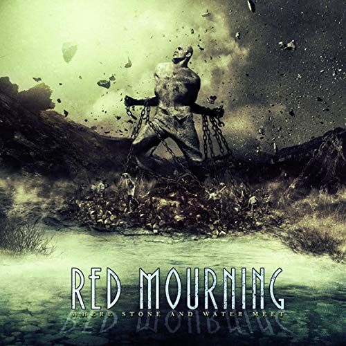 CD cover: statue breaking chains amid a dark, rocky, and misty landscape.