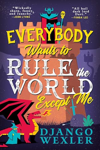Book cover featuring a stylized dark lord atop a tower, a dragon, and text.