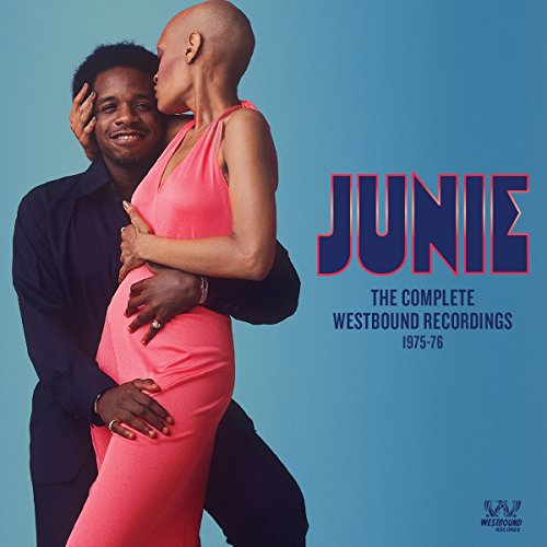 Album cover for Junie featuring a couple embracing, blue background.