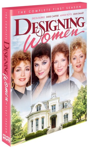 Designing Women" DVD cover featuring four actresses and a house.