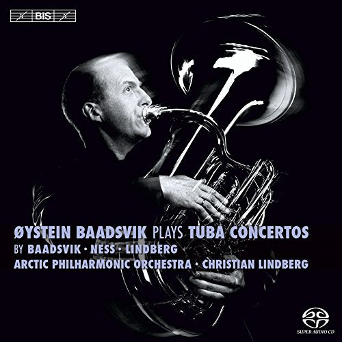 Black and white CD cover featuring a man playing a tuba.