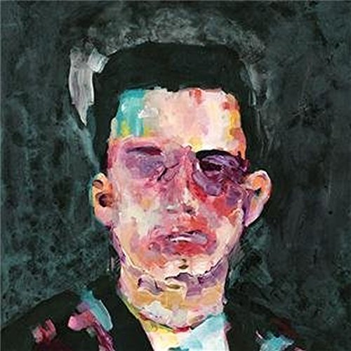 Abstract painted portrait of a person in a suit, vinyl record cover.
