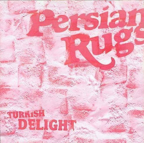 Red text on a pink, textured background reads "Persian Rugs, Turkish Delight".