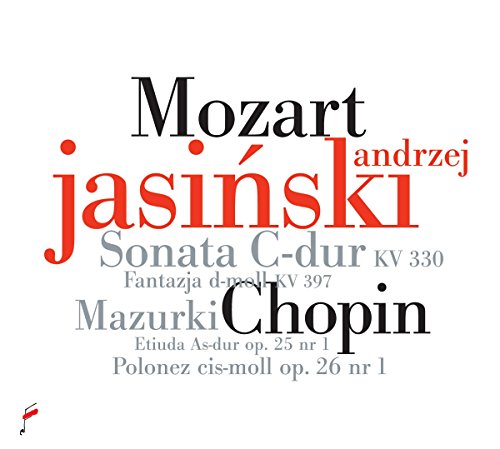 CD cover featuring stylized text: Mozart, Jasinski, Chopin, and musical pieces.