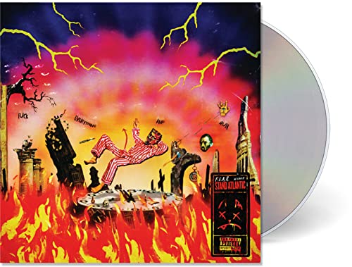 CD cover with chaotic, fiery imagery and a figure falling through the air.