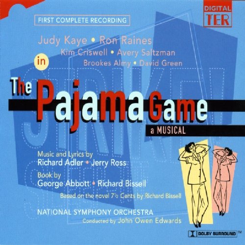 CD cover for "The Pajama Game" musical, featuring cast names and artwork.