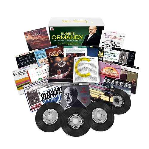 Box set of Eugene Ormandy and Philadelphia Orchestra CDs with numerous album covers displayed.