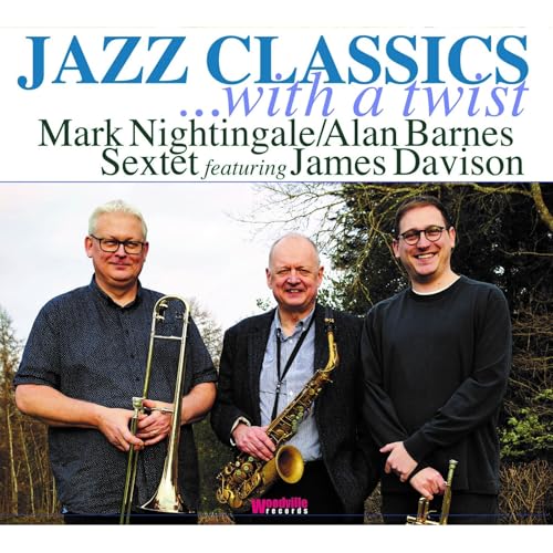 Album cover featuring three jazz musicians with instruments, titled "Jazz Classics...with a twist".