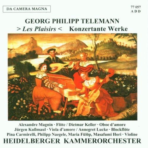 CD cover: musicians in a landscape painting, "Les Plaisirs" title.