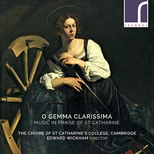 CD cover depicting Saint Catherine with a wheel, text reading "O Gemma Clarissima".