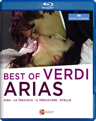 Blu-ray cover for "Verdi Best Of Arias" featuring a couple embracing.