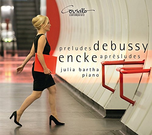 CD cover: woman walking in a modern, red and white space.