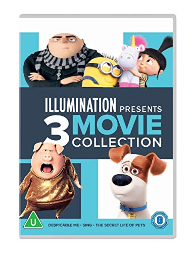 DVD cover featuring characters from Despicable Me, The Secret Life of Pets, and Sing.