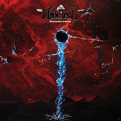 Red and blue cosmic artwork with band logo "Nachash" and album title.