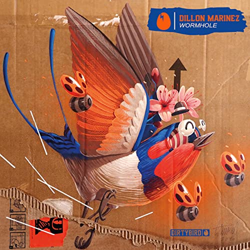 Album cover for Dillon Marinez’s “Wormhole” featuring a colorful bird and insects.
