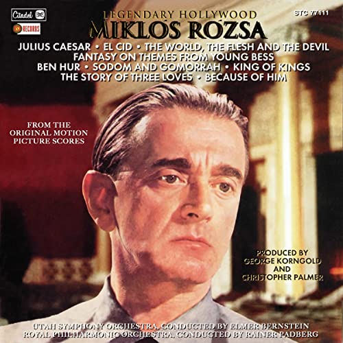 CD cover featuring composer Miklos Rozsa’s portrait and film titles.