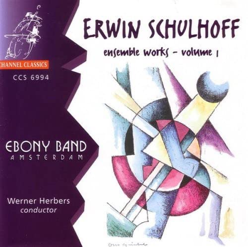 CD cover for Erwin Schulhoff's "Ensemble Works, Vol. 1" with abstract art.