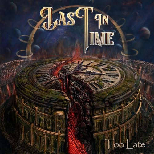 CD cover: a broken clock tower with flames and shadowy figures.