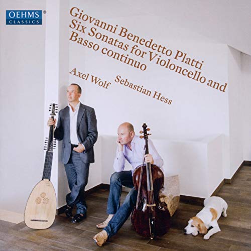 CD cover featuring two musicians with cello and lute, and a dog.