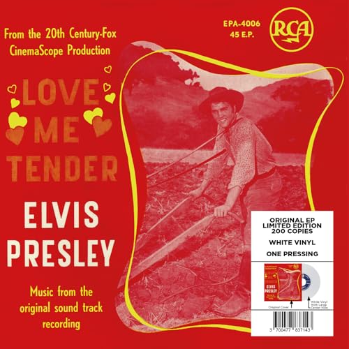 Red record sleeve featuring Elvis Presley with hearts and text.