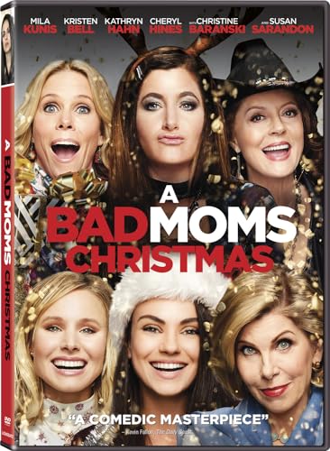 DVD cover for "A Bad Moms Christmas" featuring six smiling actresses.