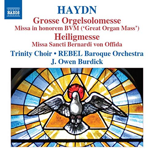 CD cover for Haydn's Masses Vol. 5 featuring stained glass imagery.